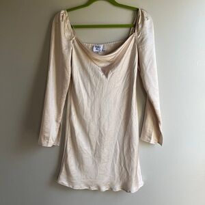 Women’s Princess Polly Champagne Long Sleeve Satin Mini Dress Size 4